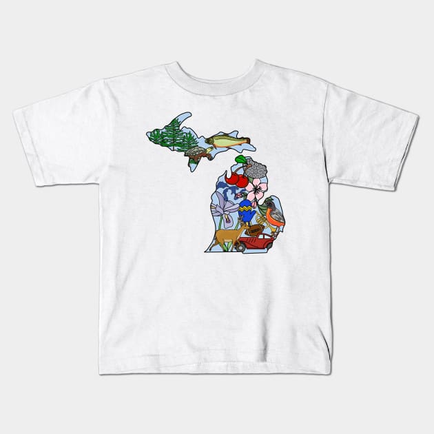 Michigan State Symbols Art Kids T-Shirt by Whereabouts Shop